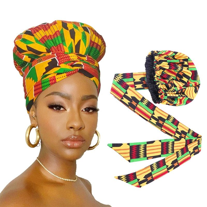 African Print Satin Lined Headwrap - Froliage