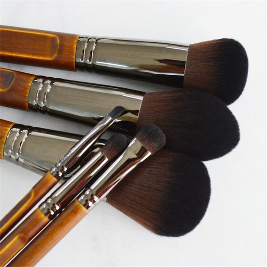 Luxury Vintage Natural Wood 9pcs Makeup Brush Set with Bag - Froliage